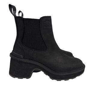 Sorel Hi Line Heel Chelsea Bootie Women's 7 Waterproof Leather Black Sea Salt
